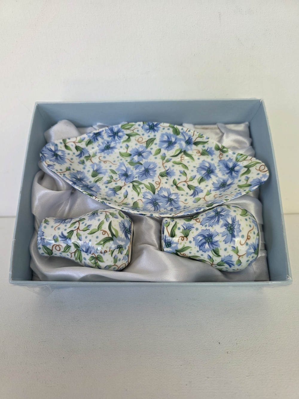 Floral Porcelain Dish Salt &Pepper Set in Blue and Green